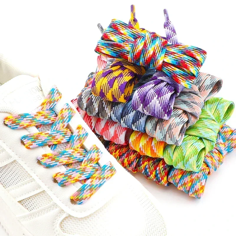 Rainbow Striped Flat Shoelaces for Sneakers Colorful 1CM Width Shoe Laces Unisex Adjustable Length 100/120/140/160CM 1 Pair