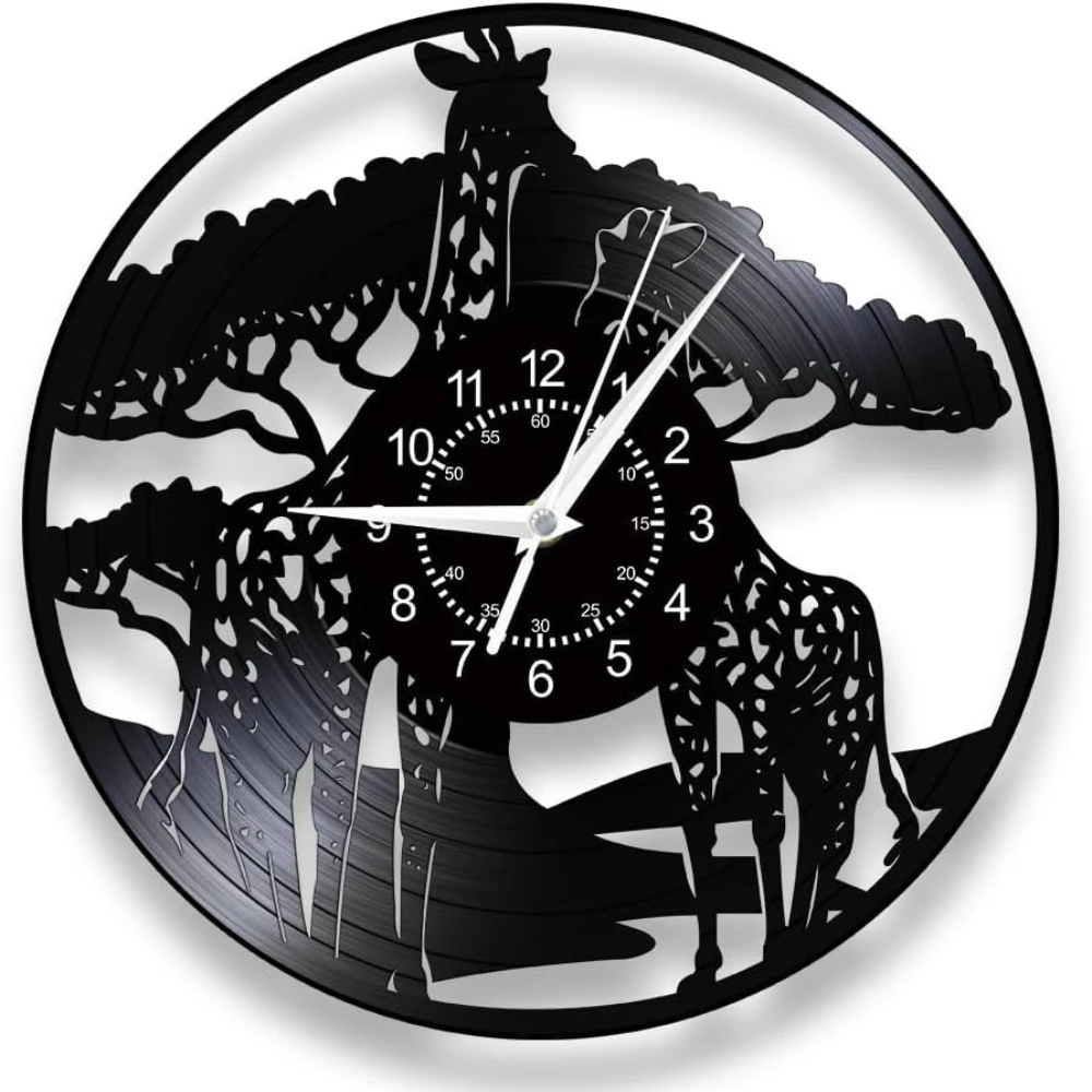 Giraffe Wall Clock 12 Inches Wildlife Vinyl Record Wall Clock Home Decoration Living Room Bedroom Children's Room Wall Clock