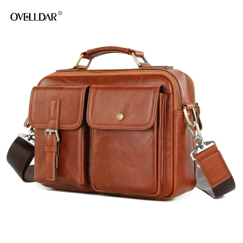 

New Men Cow Leather Briefcase Men's Large Messenger Bag Vintage Document Should Bag Office Handbag For Men Attache Case Male Bag