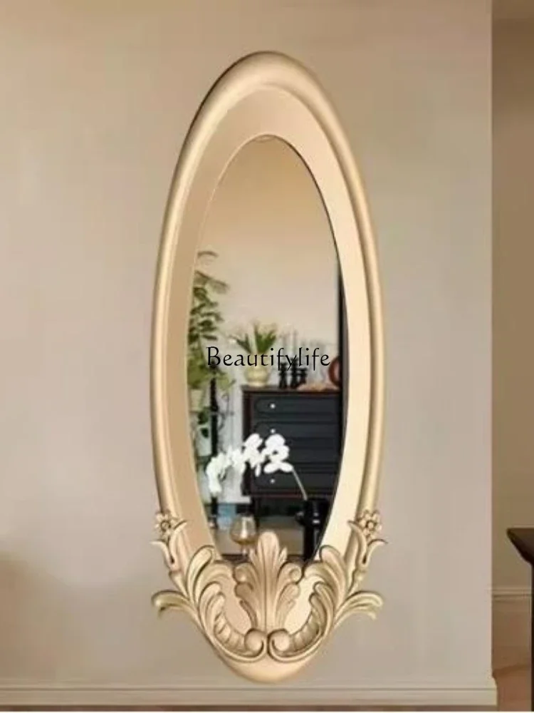 

03.American oval full-length mirror wall hanging carving European light luxury special-shaped entrance fireplace decoration