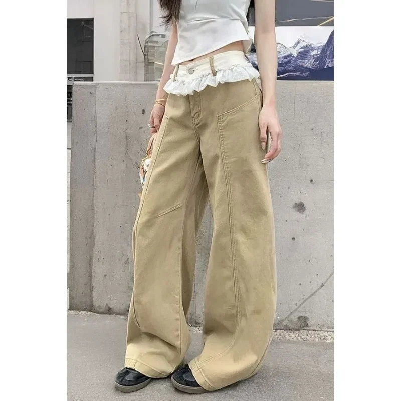 Lace Stitched Jeans 2026 Women's Summer Design Wide-leg Pants