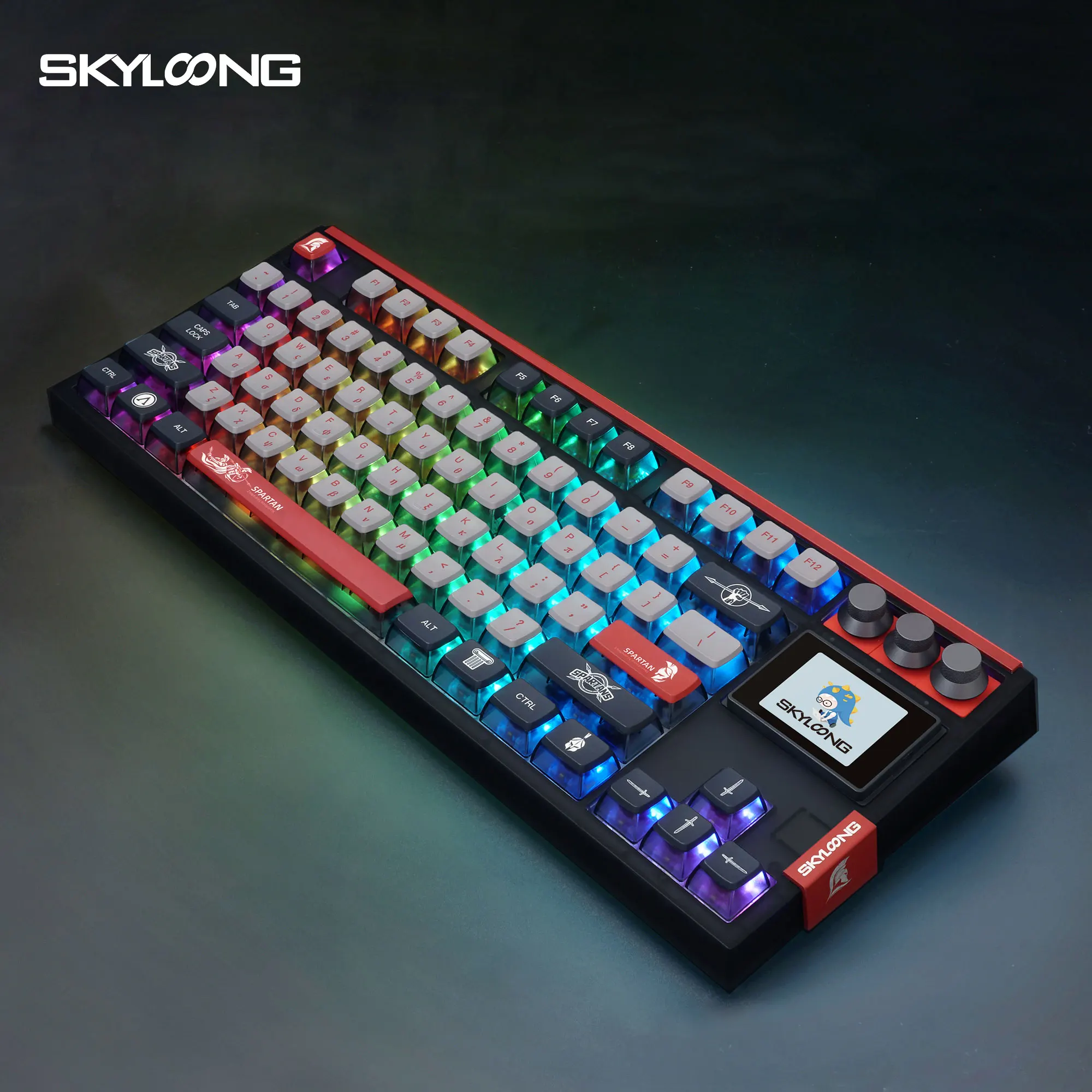 Neu angekommen sky loong gk87 pro 3 modi pudding keycaps rgb bildschirm kailh box schalter spartanisch thema mechanische tastatur