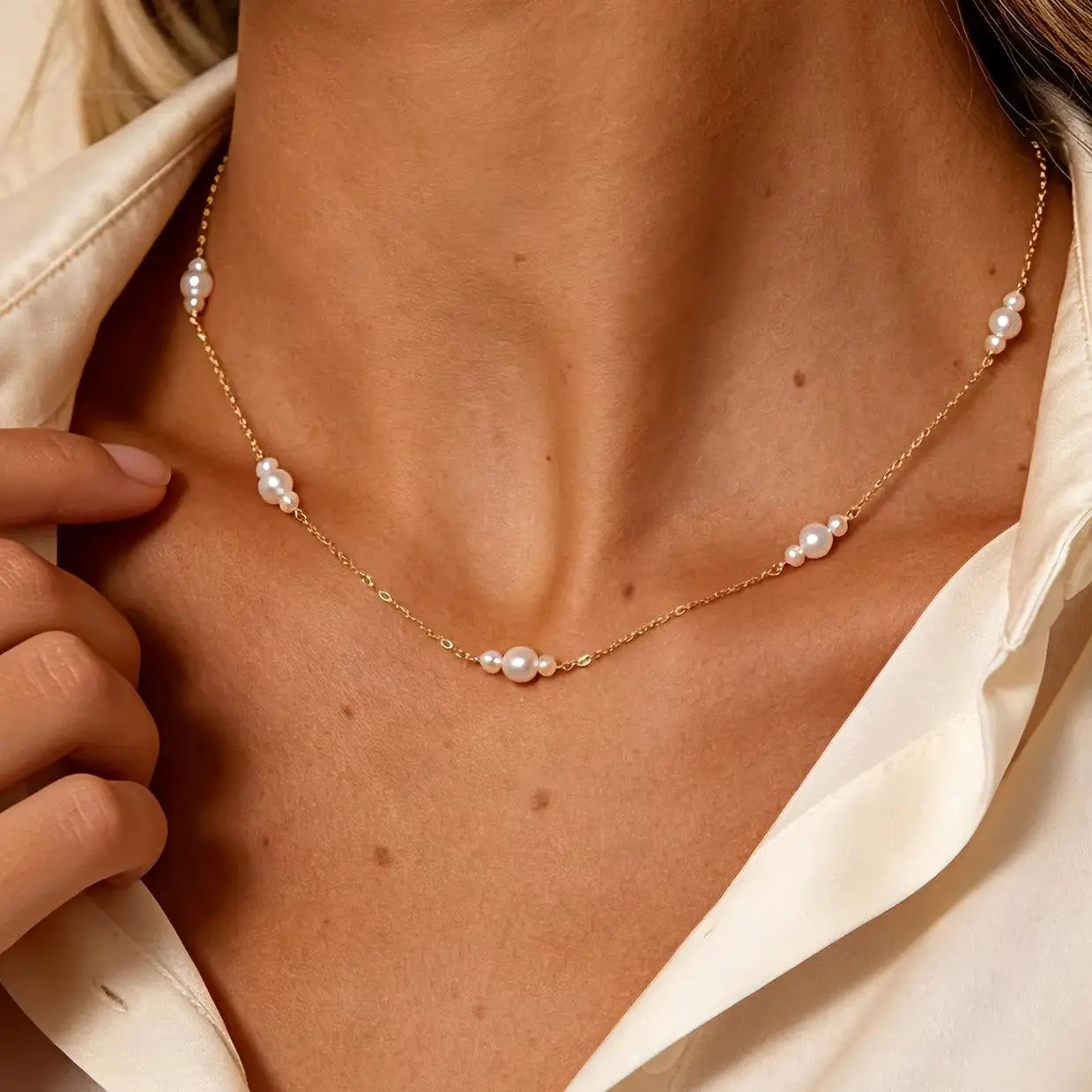 Dainty Ins Style Baroque Irregular Pearl Necklace 18K Gold Plated Stainless Steel Delicate Chain Elegant Layering Fashion Neckla