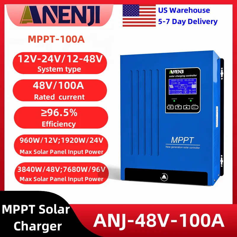 

ANENJI MPPT 100A Solar Controller LCD Display 12V 24V 36V 48V Solar Battery Max 180V Panel Intelligent Regulator With RS485