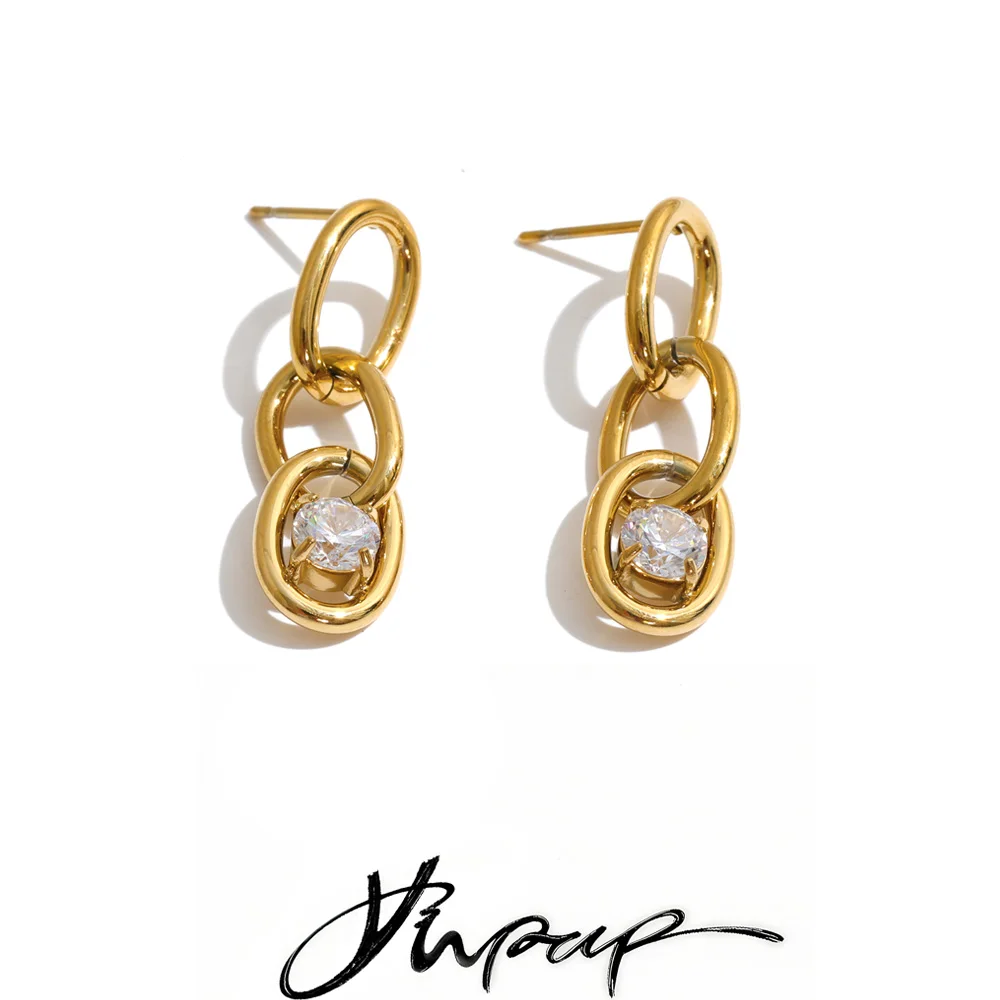 Yhpup Edelstahl Zirkon Ovale Hohle Tropfen-Ohrringe 16K PVD-Beschichtet Beliebter Ästhetischer Alltags- und Party-Schmuck