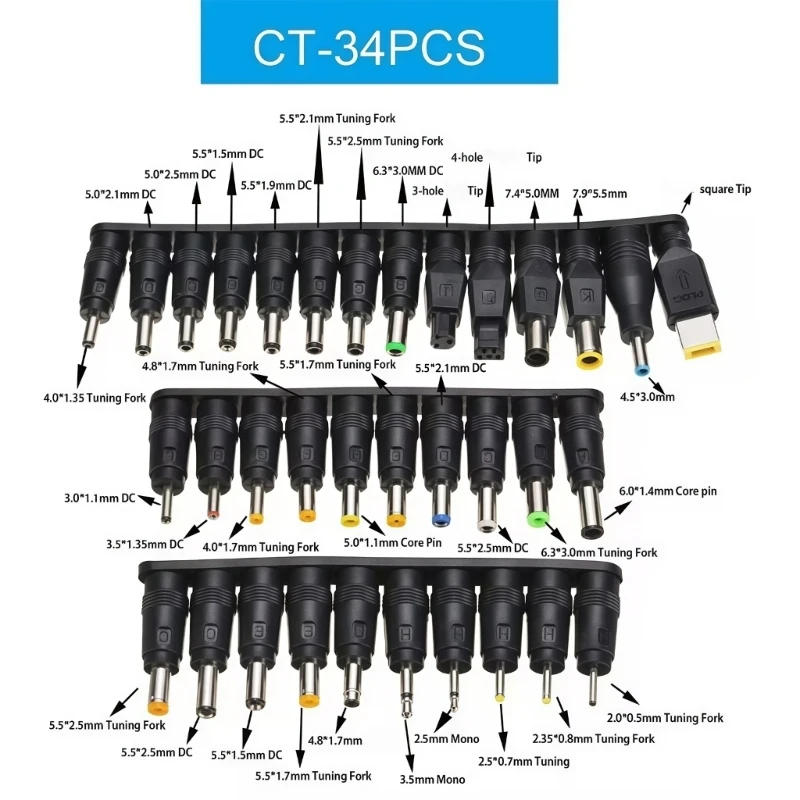  Universal DC5.5mm to Type C Converters Cable With 100WPD Charging for Laptop Power Supply with Various Adapter Size