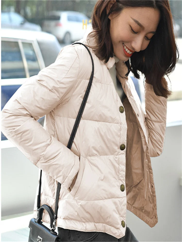 2024 Autumn Winter Warm Light Thin White Duck Down Jacket Parkas Women Single Breasted Down Coat Ladies Short Puffer Outwears