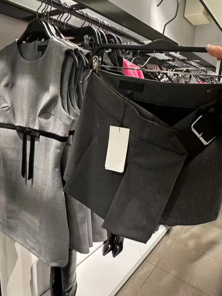 

Осень 2025: Новая женская модная юбка-брюки с высокой талией, широкими складками, металлическим поясом, универсальная асимметричная юбка А-силуэта