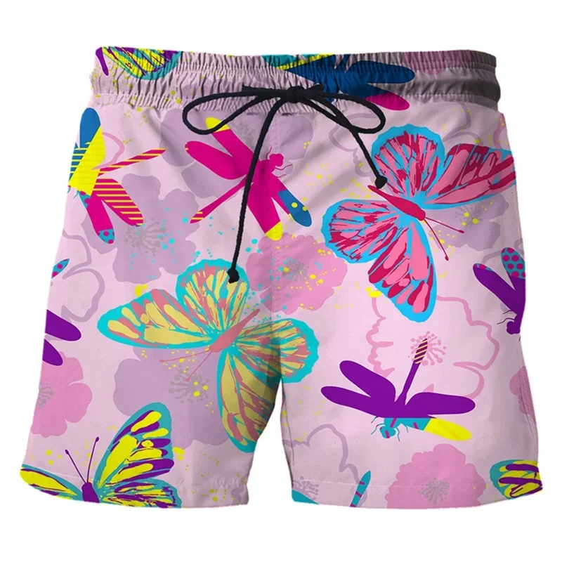 Summer Vintage 3D Animal Butterflies Printing Beach Shorts Coloful Flowers Florals Graphic Short Pants For Men Fashion Clothing