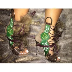 Tribal Style Feather Strappy Sandals Retro Lace-up Round Rings Summer Hollow Fashion Sexy Women Shoes 2024 Zapatos Para Mujere