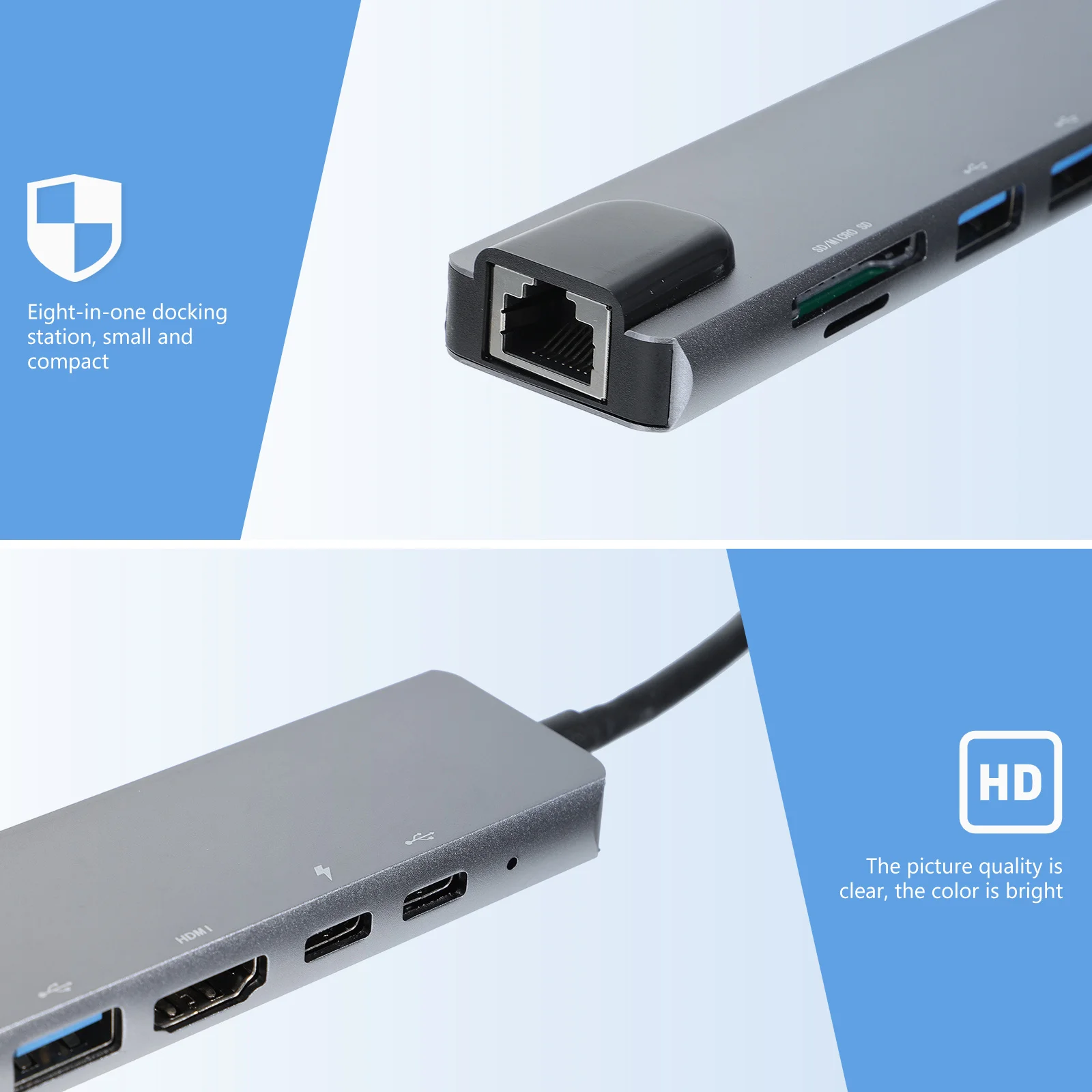 

8 in 1 USB 3.0 Hub Adapter Aluminum Alloy Multi Port USB Splitter High Docking Station for Computer Portable Data