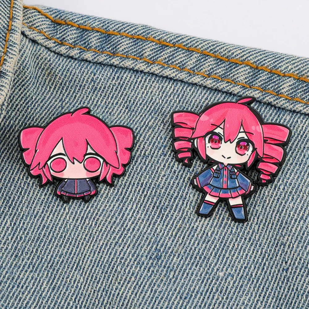Character Brooch Pink Twin-tailed Girl Metal Badge Small Gift Wholesale Bag Pins for Backpacks Backpack Accessories Lapel Pin