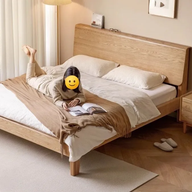 سرير من الخشب الصلب قابل للتخصيص، سرير مزدوج بسيط، سجل منزلي إسكندنافي 1.8 سرير مزدوج