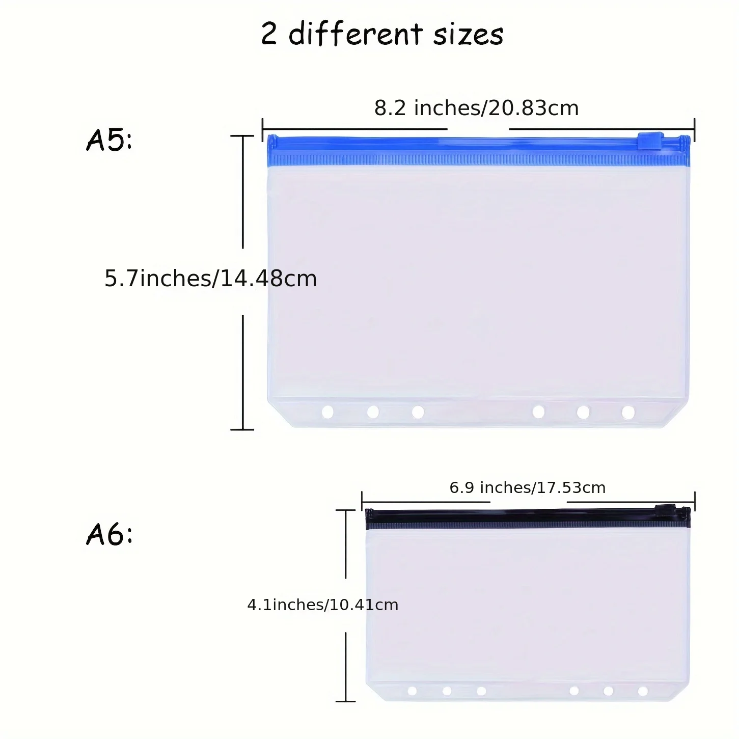 6 Pcs A5 Binder Pocket With 6-hole Zipper Cash Envelope Plan Inner Page Banknote Bag For Budget Waterproof PVC File File Folder