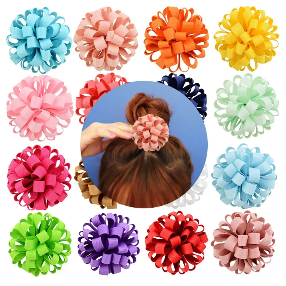 1piece 3inch New Design Beauty Grosgrain Ribbon Flower With Elastic Rope Floral Hair Bands Kids Accessories 813