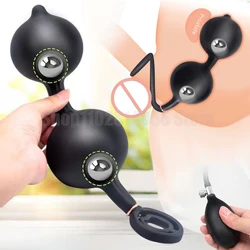 Inflatable Anal Butt Plug with 2 Steel Ball Inside and Cock/Penis Ring for Anus Expander/Dilator for Men Women Anal Sex Play Toy