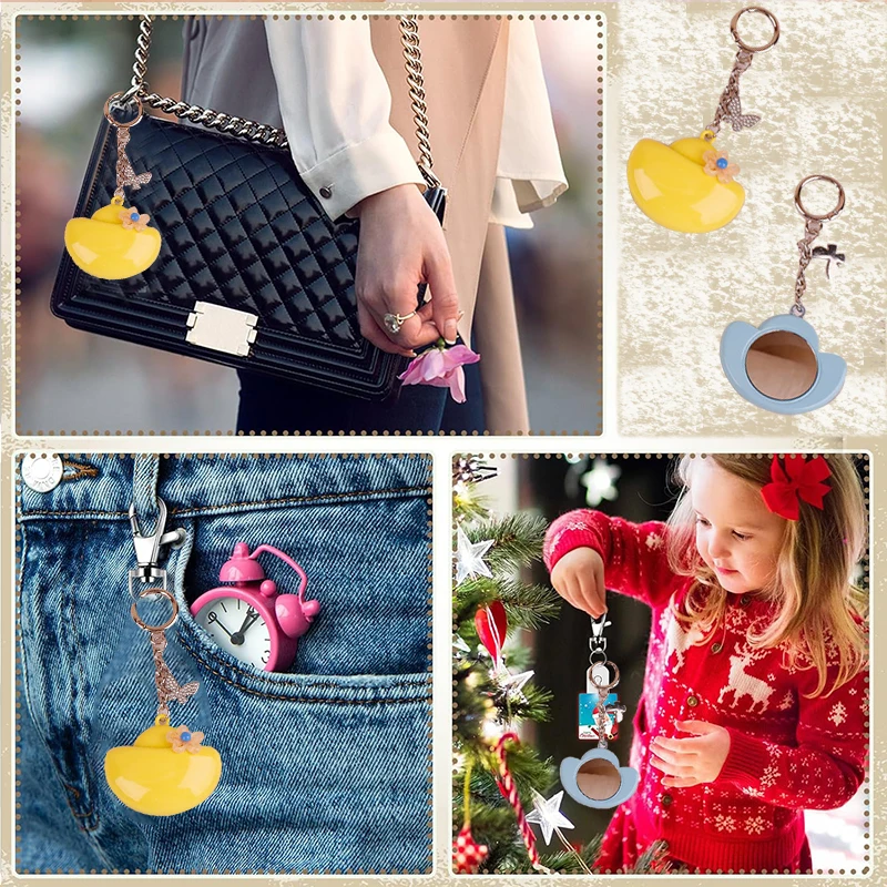 Mini Flower Mirror Bag Charm Women Purse Handbag Keychain Pendants for Girl Crossbody Keyring Decoration Portable Makeup Mirrors