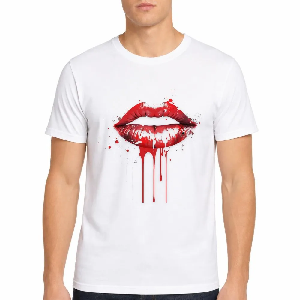 Men T Shirt Red Lips Graphic Paint Drip Pop Art Short Sleeve O Neck Summer Party Streetwear Top