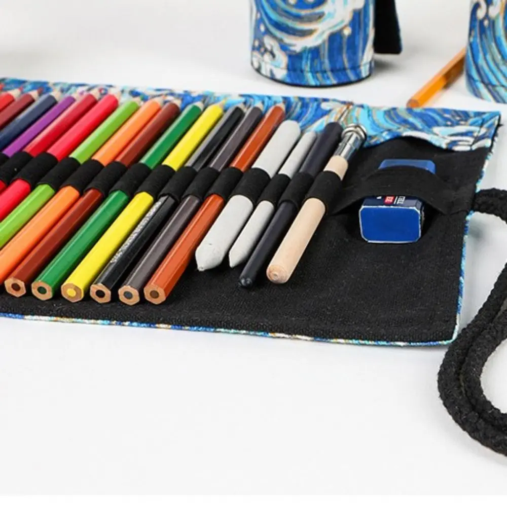 12/24/36/48/72 Holes Stationery Pen Bag Roll Up Pencil Bag Pen Curtain Case Makeup Wrap Storage Pouch