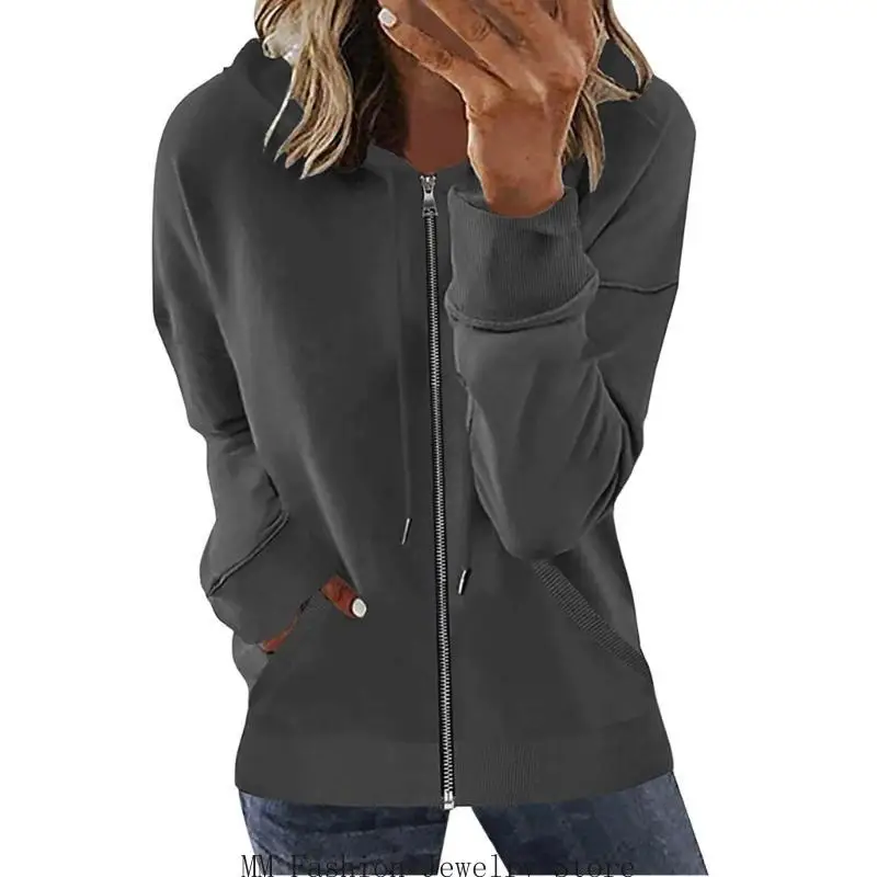 

Women's hooded casual winter coat, loose fit, trendy hooded zip-up sweatshirt D0UB