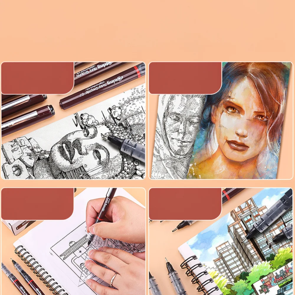 Professional Fineliner For Rotring Technical Drawing Pen Waterproof Ink Sketching Marker Manga Outline Art Design Supplies