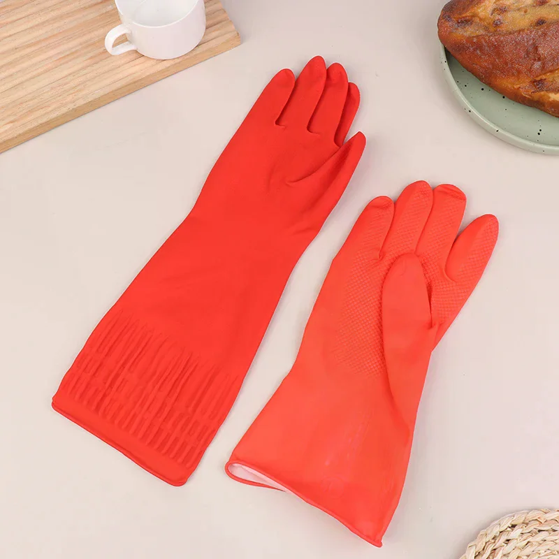 1 زوج اللاتكس طويل غسل الأطباق المطبخ قفازات نظيفة غسل الصحون حوض السمك خزان الأسماك قفازات واقية سميكة الصناعية #4
