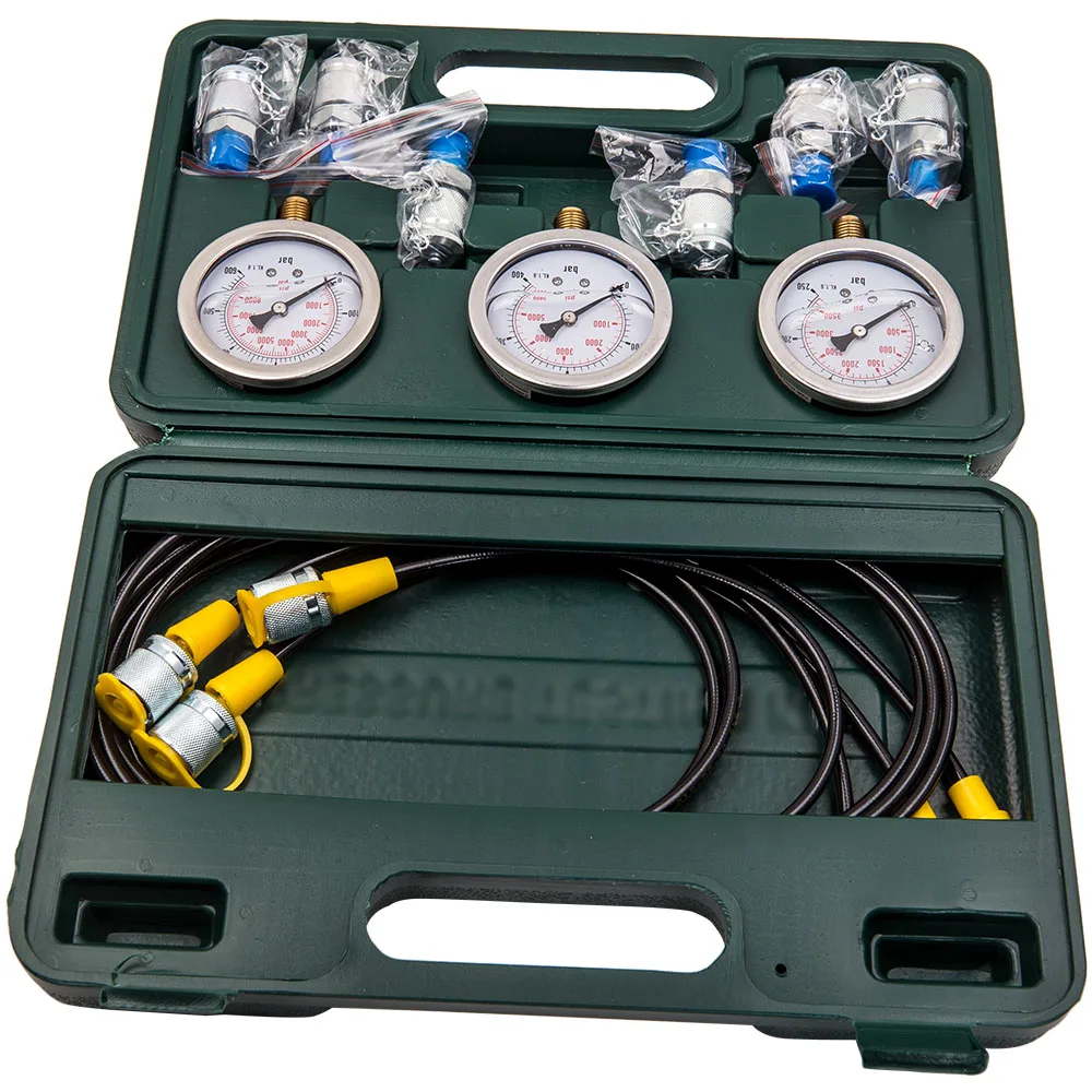 MAXPEEDINGRODS 1 set of 8700PSI Hydraulic Pressure Gauge Test Kit for Excavator Machinery