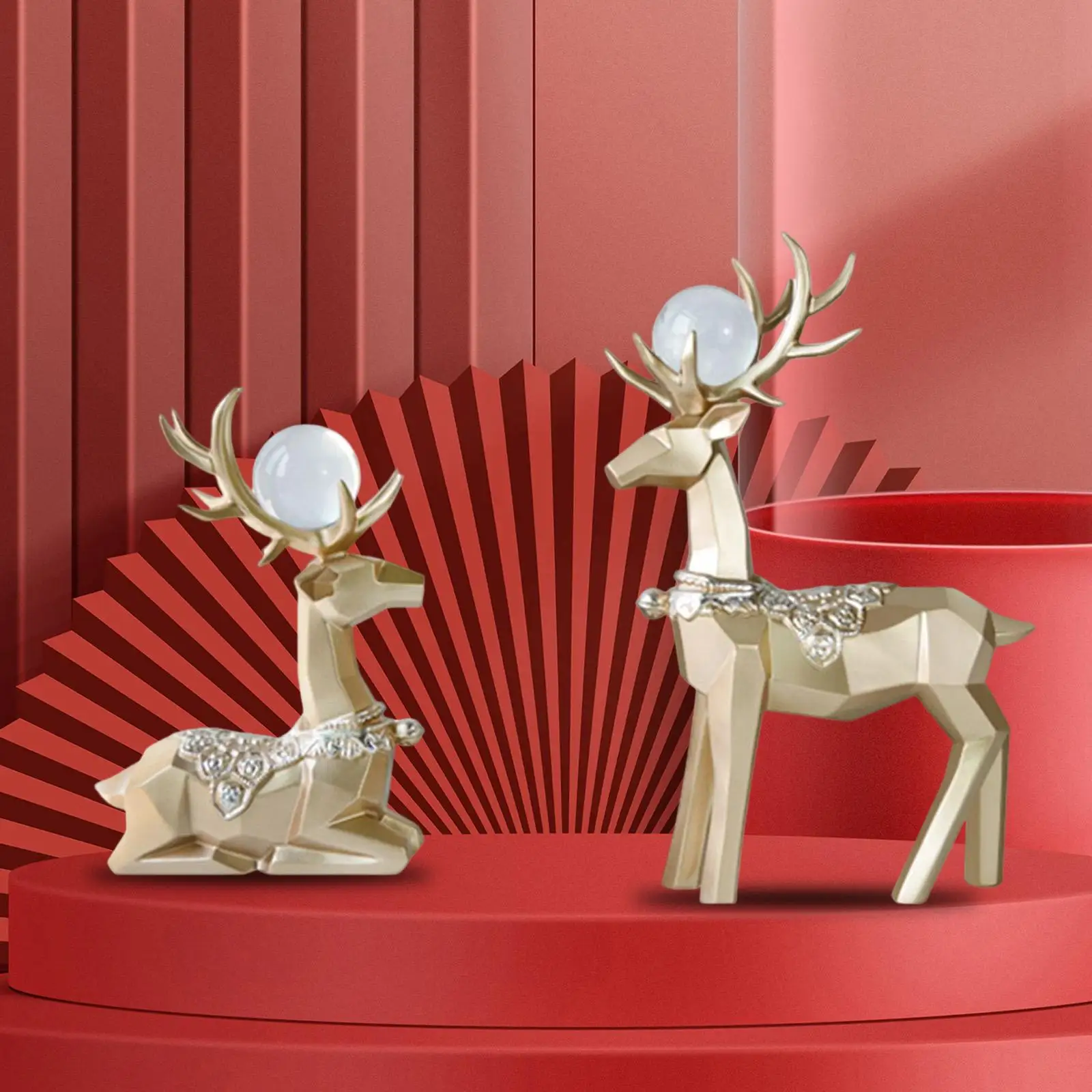 Modern Reindeer Figurines Sitting Standing Deer Elk Sculpture 2pcs deer statues