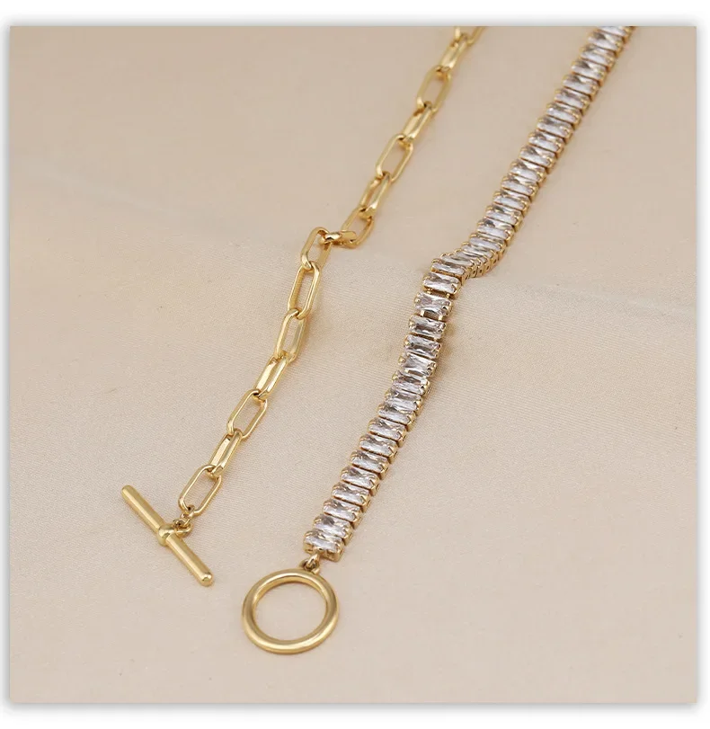 Nuova collana corta asimmetrica in acciaio al titanio e zirconio, semplice catena alla clavicola da donna, collana con chiusura in stile metallico