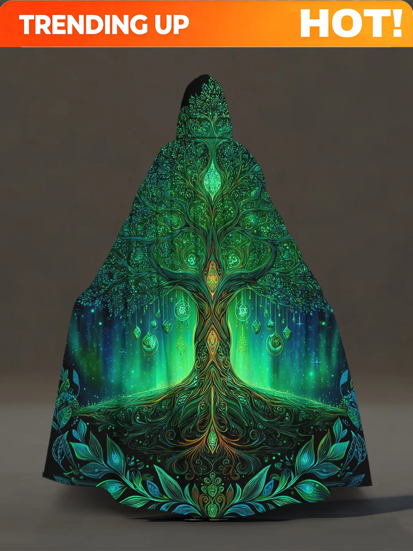 Customization 1pc Magical Glowing Tree Hooded Robe - Full-Body Print Hooded Cloak Suitable For Cosplay, Themed Parties