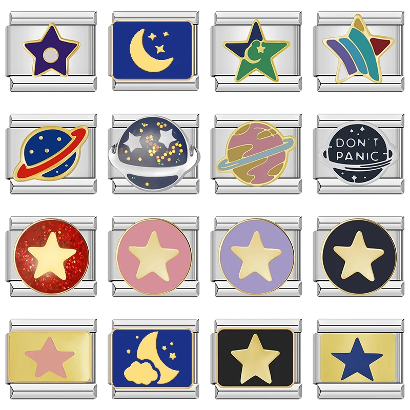 Hapiship 2024 femmes étoile univers planétaire breloques italiennes liens perles ajustement 9mm Bracelet en acier inoxydable DIYJewelry cadeau ZH028