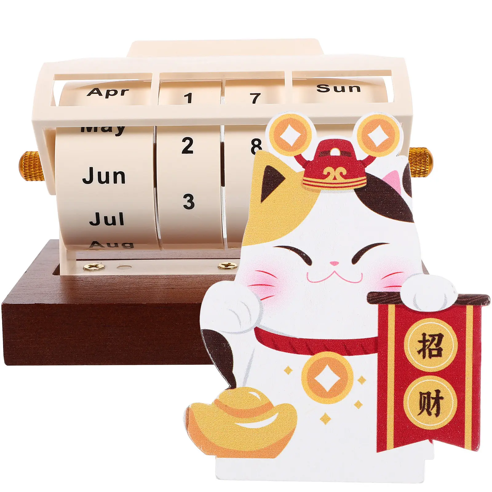 

Wooden Cartoon Perpetual Calendar Desktop Decorative Household Office Table Calendar Block Date Month Display Stand