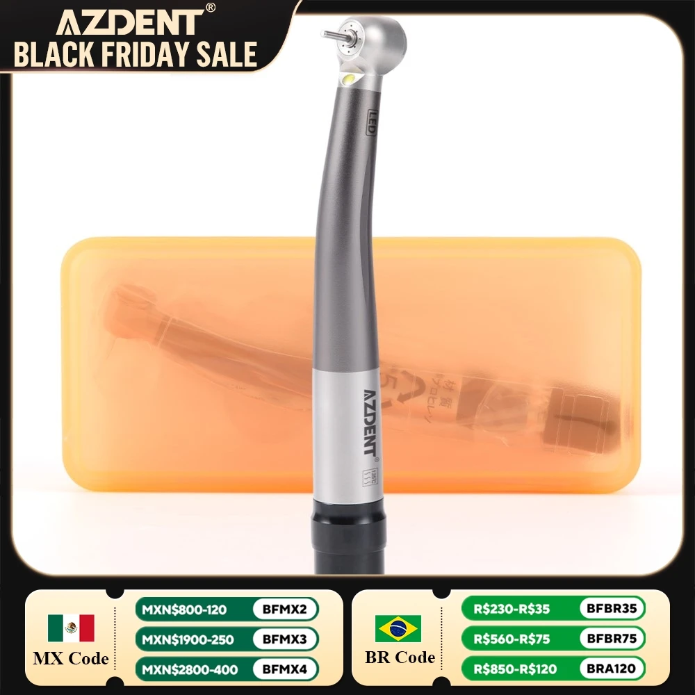 Dental LED High Speed Handpiece AZDENT E-generator with 4 Holes Quick Coupler 4 Spray Ceramic Bearing Push Button Dentistry Tool