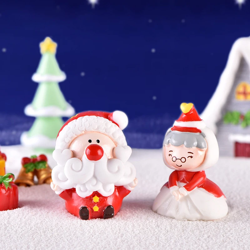 1pc Santa Claus Snowman Home Christmas Decoration Resin Craft Miniature Figure Tiny Bonsai Micro Landscape Fairy Garden Decor