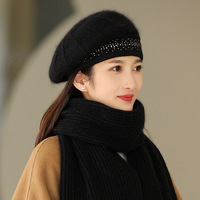 Rabbit Hair Hat Women's Fall and Winter Warm with Wool Cap Padded Knit Cap Korean Version of The Tide Cycling Ear Protection Hat