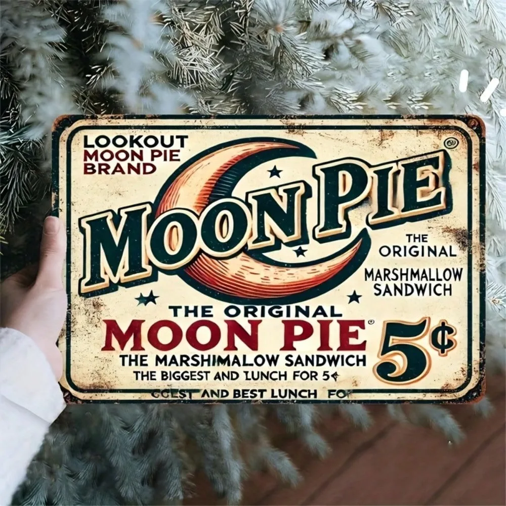 

Moon Pie Retro Wall Decor Metal Sign Vintage Rustic Art Tin Sign 7.8x11.8 Inch Star Crescent Hanging