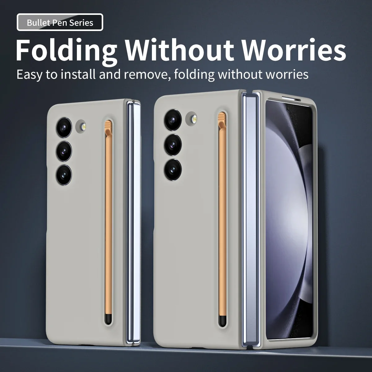 For Samsung Galaxy Z Fold 5 4 Case Skin Feel PC Anti-fingerprint Folding Cover with Tempered Glass Stylus Pen For Z Fold 4 5