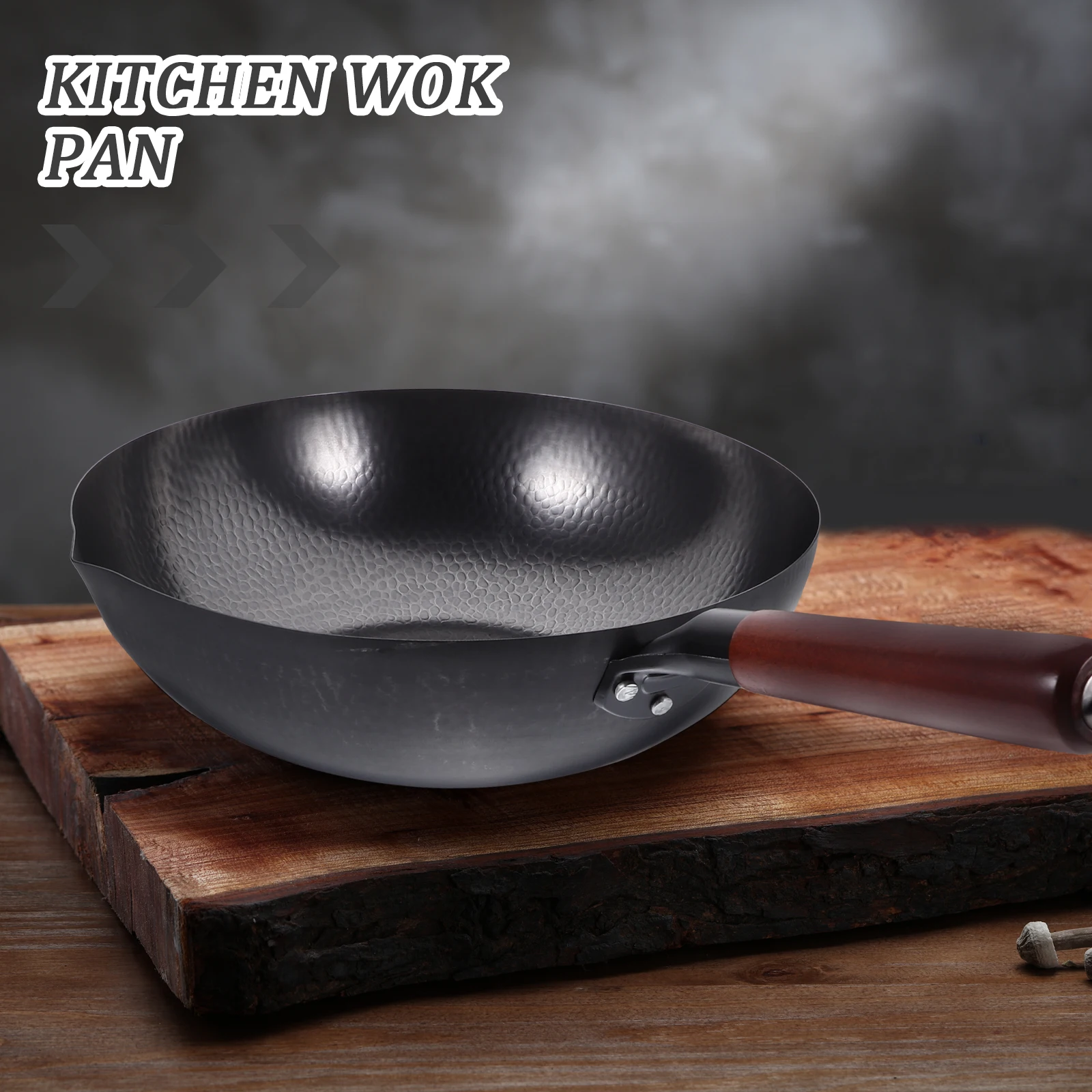 

H Forged Wok Pan With Wood H Non Stick Wok Pan Thickened Iron Pot Wood H Kitchen Supply Chinese Cookware