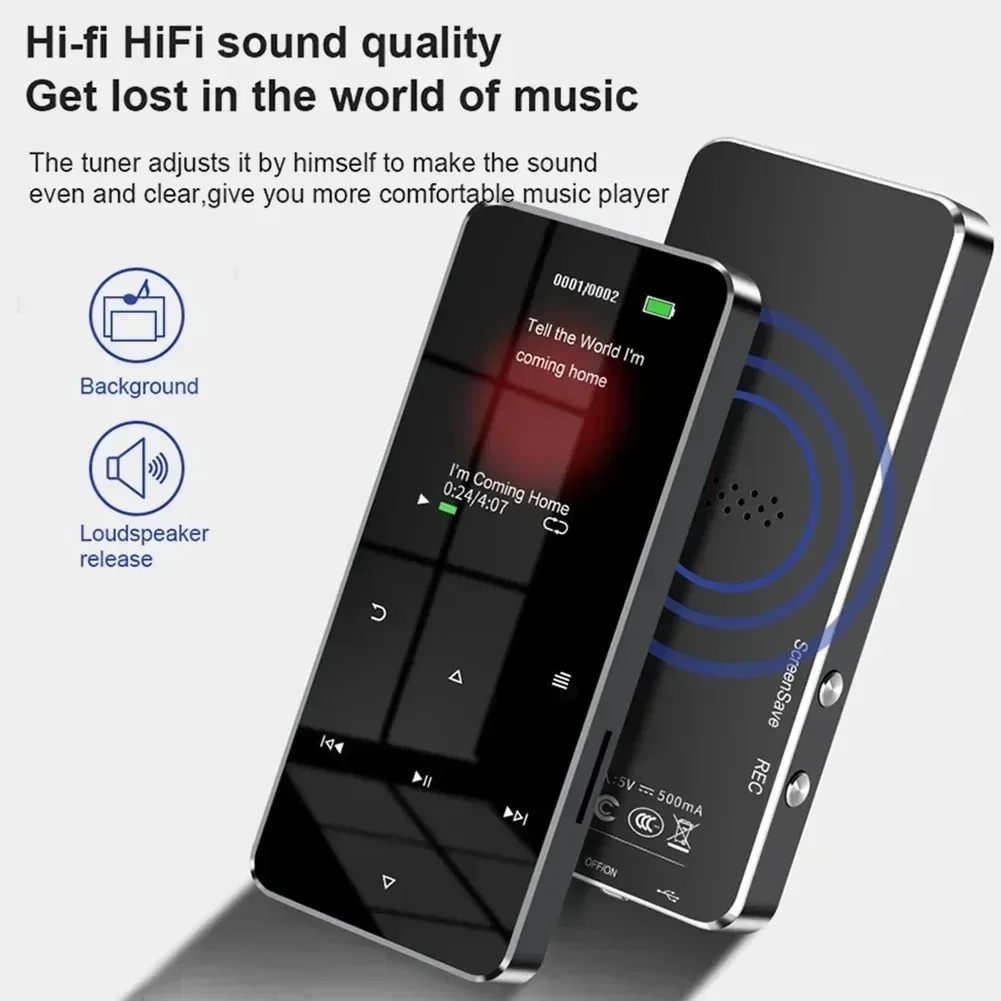 2.0 Inch Bluetooth 5.0 MP3 MP4 Player HiFi Portable Metal Music Player Built-in Speaker Alarm Clock E-Book TF Card Supported