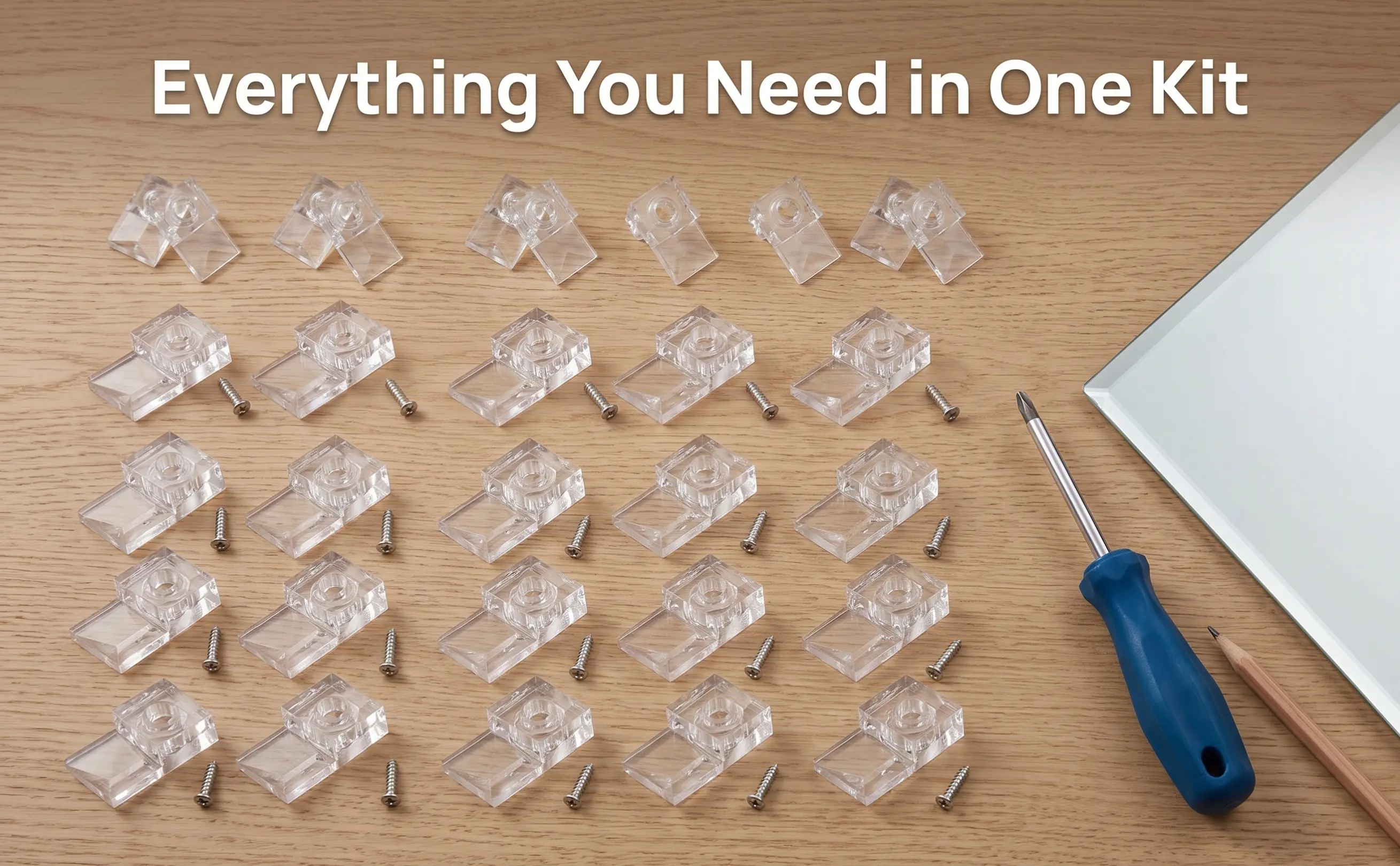 25Sets Clear Plastic Wardrobe Mirror Clips Secure Glass Retainer Clips Easy DIY Installation for Mirrors Doors Cabinets Wall