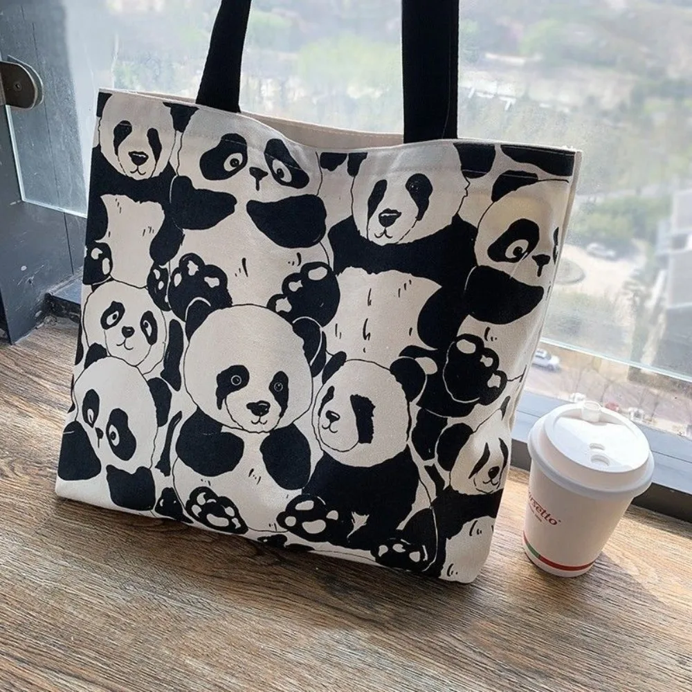 Canvas Shoulder Shopper Bags for Women Cartoon Panda Student Tote Book Bag Woman Eco Reusable Shopping Handbags Ladies Grocery