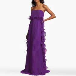 2025 New Summer Strapless Ruffle Party Dress Lady Elegant Off Shoulder Pleated Long Dress Fashion High Waist Swing Evening Dress