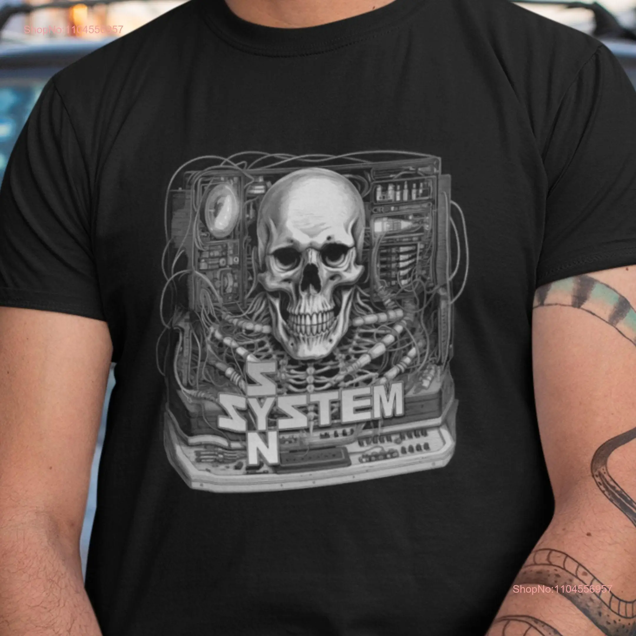 

СИСТЕМА СИН футболка с черепом Синтетическая черно-белая футболка с официальной лицензией Merch с длинными или короткими рукавами