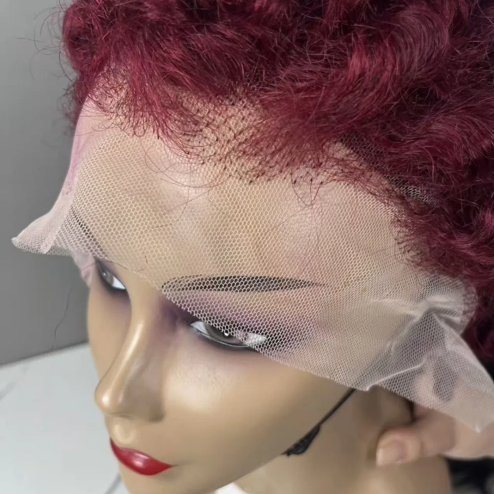 99j # 13x4 Lace Frontal Afro Kinky Head Caterpillar Echthaarperücke aus brasilianischem Remy-Haar, 180% Dichte, für schwarze Frauen, für den täglichen Gebrauch – Detail 4