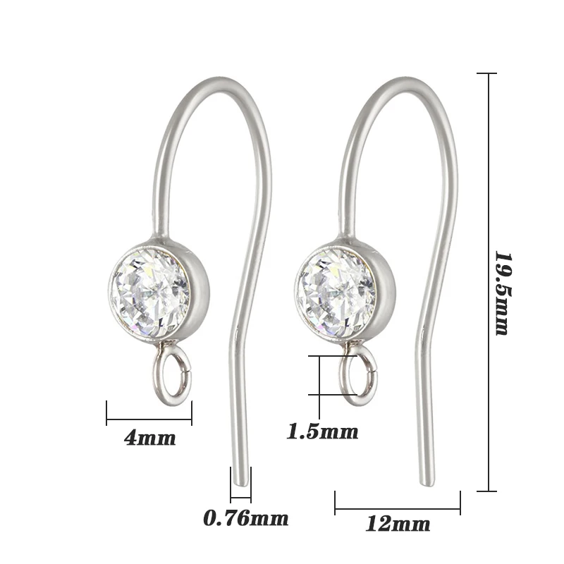 3A 925 Sterling Silver 4mm CZ Bezel Ear Wire with Ring for DIY Jewelry Making Earrings Accessories
