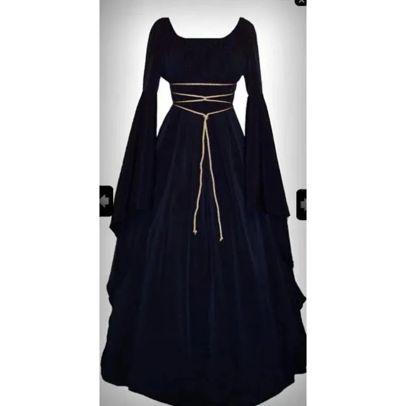 2025 موضة جديدة خمر نمط القرون الوسطى القوطية الطابق طول المرأة تأثيري فستان ريترو طويل غاو ☆ ★ ☆ ★ qq