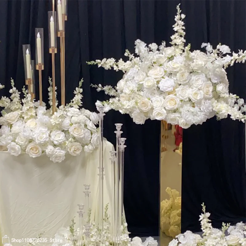 Künstliche weiße Rosen-Delphinium-Blumenarrangement Hochzeitstisch-Mittelstück Blumenball Party Gangdekoration Event-Veranstaltungsort-Deko – Detail 5