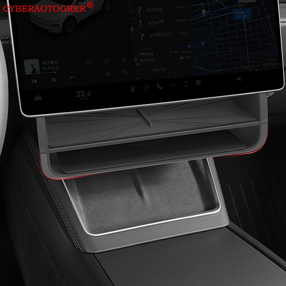 For Tesla Model YL Model Y Juniper Under-Screen Double-layer Hidden Storage Box For Model 3 Highland Behind Screen Organizer Box