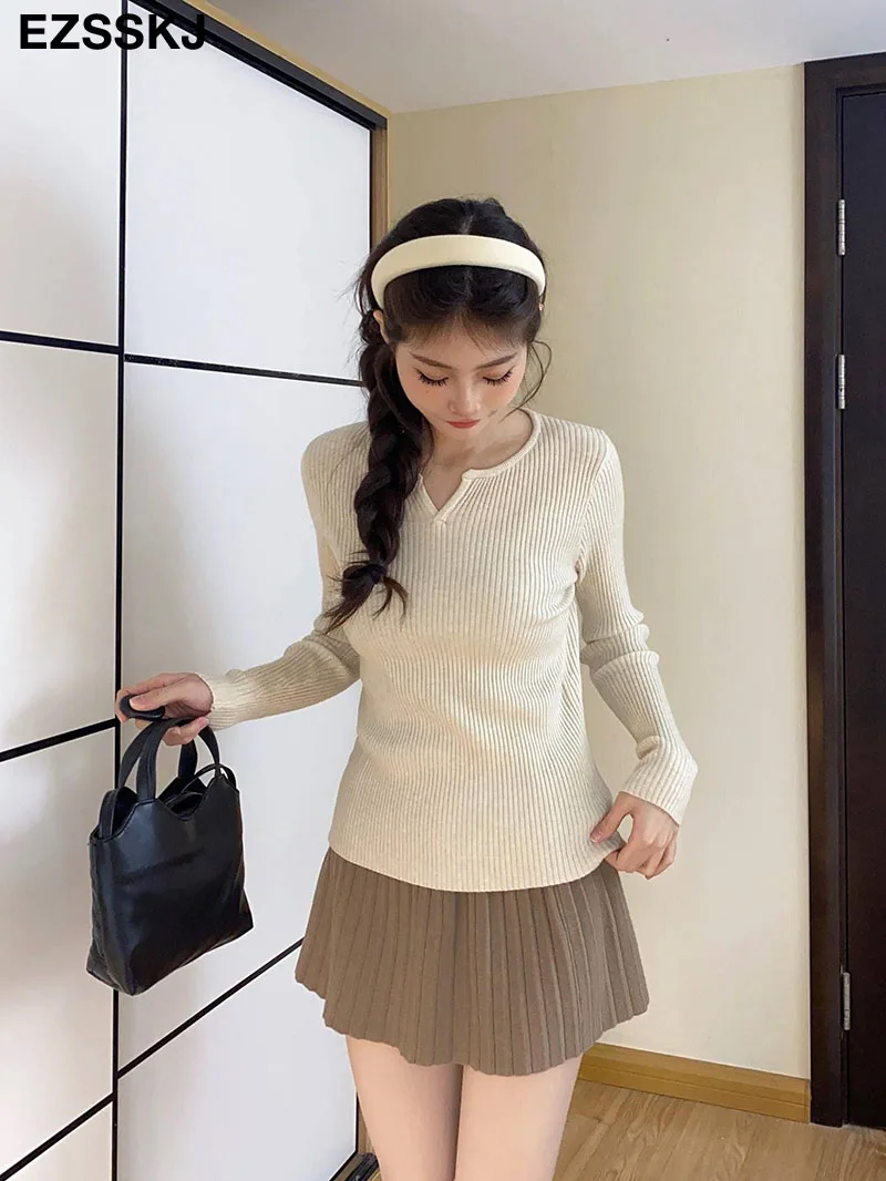 v-neck autumn winter basic pullovers sweater women 2023 kniter sweater slim chic sweater