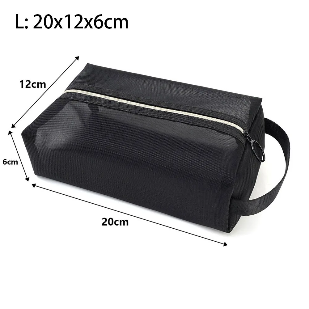 

1Pcs New S/M/L Mesh Toiletry Bag Black Portable Cosmetic Bag Zipper Opening Solid Small Lipstick Storage Pouch Men Women